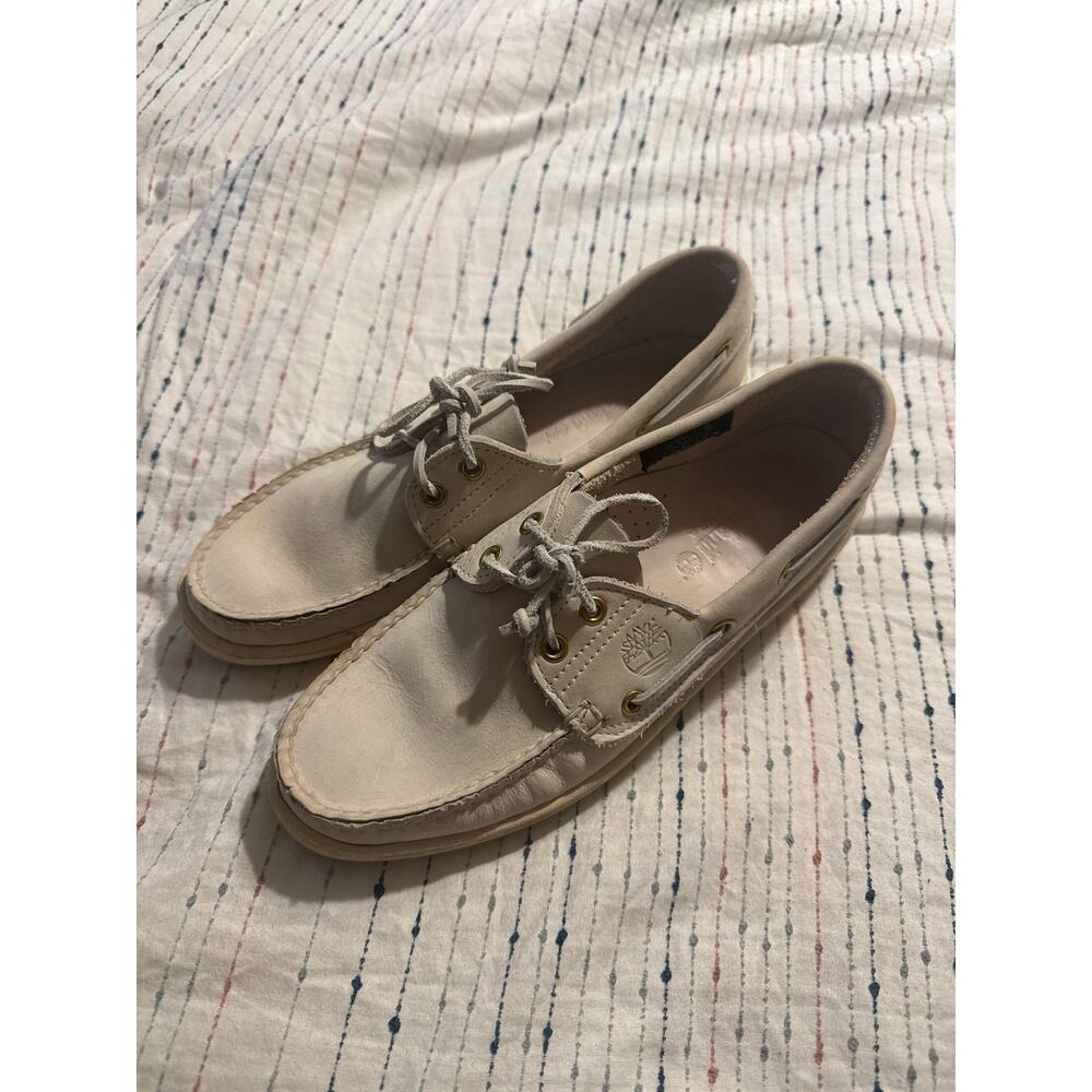 Timberland Unisex Cream Leather Boat Shoe Loafer Men’s 7 Women’s 8.5